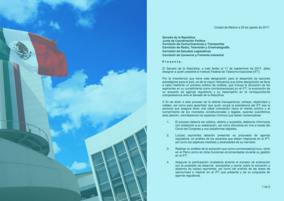 ONEA pide al senado un proceso público y transparente para la designación del Instituto Federal de Telecomunicaciones.